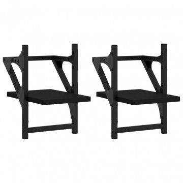 Rafturi de perete cu bare, 2 buc, negru, 20x25x30 cm - Img 2