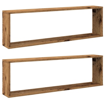 Rafturi de perete cub, 2 buc., lemn vechi, 100x15x30 cm, lemn - Img 2