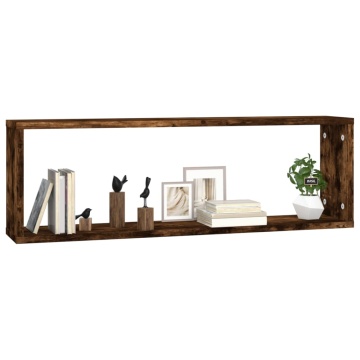 Rafturi de perete cub, 2 buc. stejar fumuriu 80x15x26,5 cm lemn - Img 3