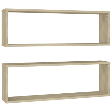 Rafturi de perete cub, 2 buc., stejar sonoma, 80x15x26,5 cm PAL - Img 2