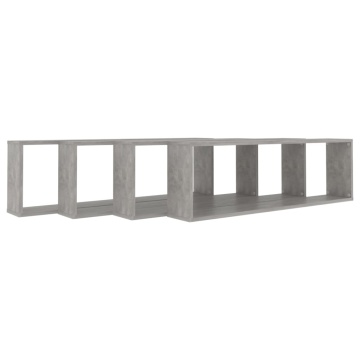 Rafturi de perete cub, 4 buc., gri beton, 100x15x30 cm, PAL - Img 4