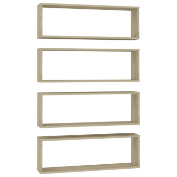 Rafturi de perete cub, 4 buc., stejar sonoma, 80x15x26,5 cm PAL - Img 2