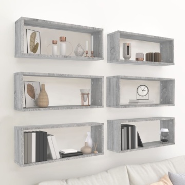 Rafturi de perete cub, 6 buc., gri sonoma, 60x15x23 cm, lemn - Img 1