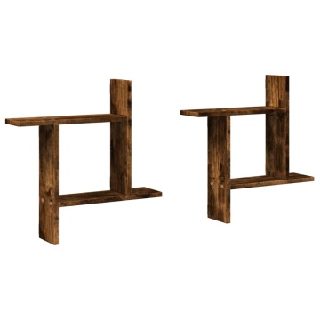 Rafturi perete 2 buc. stejar fumuriu 50x12x50 cm lemn prelucrat - Img 2