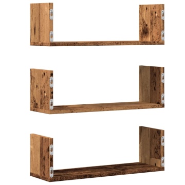 Rafturi perete, 3 buc., lemn vechi, 58x18x18 cm, lemn prelucrat - Img 5