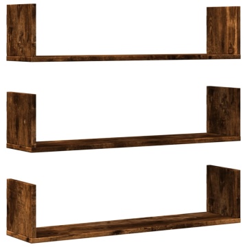 Rafturi perete 3 buc. stejar fumuriu 80x18x18 cm lemn prelucrat - Img 2