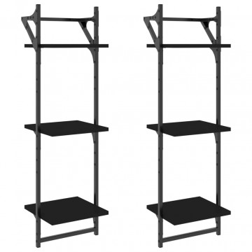 Rafturi perete 3 niveluri/bare 2 buc negru 30x25x100cm - Img 2