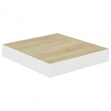 Rafturi perete suspendate 2 buc. alb/stejar 23x23,5x3,8 cm MDF - Img 4