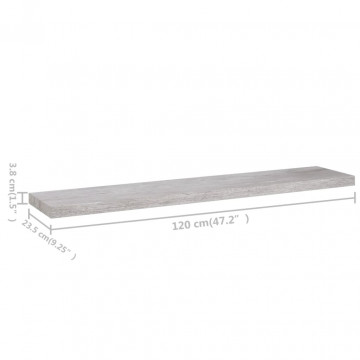 Rafturi perete suspendate 2 buc. gri beton 120x23,5x3,8 cm MDF - Img 7