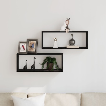 Rafturi vitaXL 2 buc Negru Stejar 60x15x23 cm Făcute din lemn lamelat - Img 4