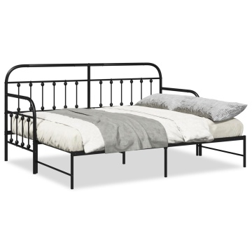 rama de pat daybed cu suport extensibil neagră 75x190 cm din oțel - Img 4