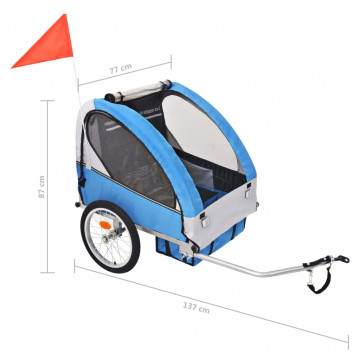 Remorcă de bicicletă pentru copii, gri și albastru, 30 kg - Img 5