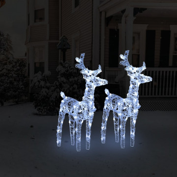 Reni de Crăciun, 2 buc., alb rece, 80 LED-uri, acril - Img 1