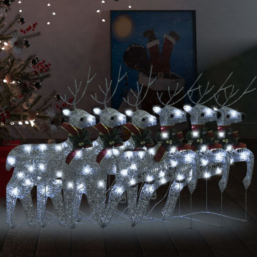 Reni de Crăciun, 6 buc., argintiu, 120 LED-uri - Img 1