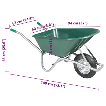 Roabă Verde 90 L 150 kg Oțel galvanizat și plastic - Img 7