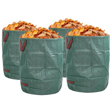 Sacii de gunoi pentru grădină cu mânere 4 bucăți, pliabili, forma rotundă, verde, 300 L - Img 1