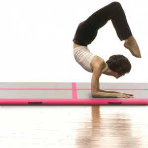 Saltea gimnastică gonflabilă cu pompă roz 500x100x10cm PVC - Img 6