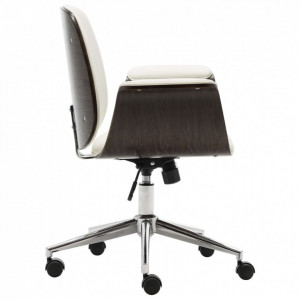 Scaun de birou, alb, lemn curbat și piele ecologică - Img 4