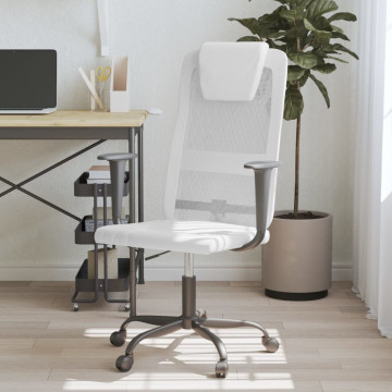 Scaun de birou, alb, plasă textilă și piele ecologică - Img 1
