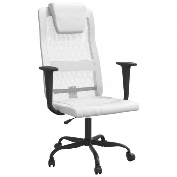 Scaun de birou, alb, plasă textilă și piele ecologică - Img 2