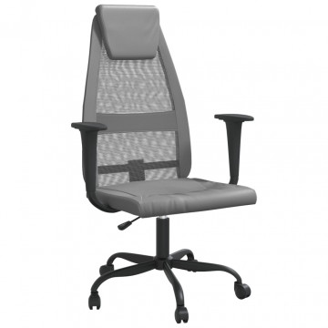Scaun de birou, gri, plasă textilă și piele ecologică - Img 2