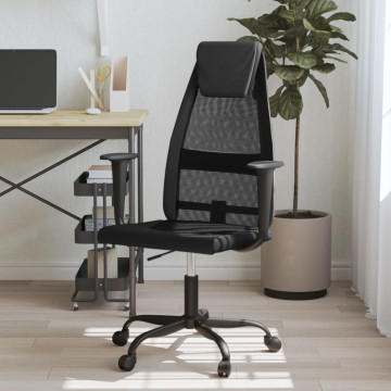 Scaun de birou, negru, plasă textilă și piele ecologică - Img 1