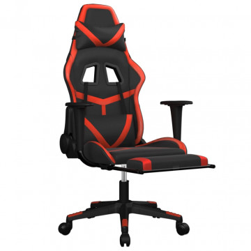 Scaun de gaming cu masaj/suport picioare, negru/roșu, piele eco - Img 3