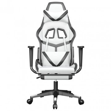 Scaun de gaming cu suport picioare, alb/negru, piele ecologică - Img 3