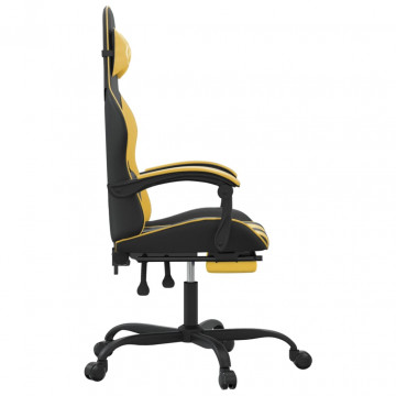 Scaun de gaming cu suport picioare negru/auriu, piele ecologică - Img 4