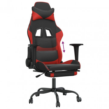 Scaun de gaming cu suport picioare, negru/roșu, piele ecologică - Img 7