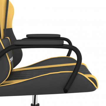 Scaun de gaming de masaj, negru și auriu, piele ecologică - Img 7