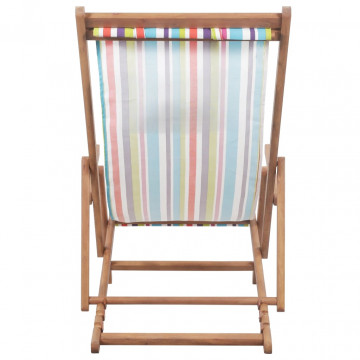 Scaun de plajă pliabil, multicolor, textil și cadru din lemn - Img 7