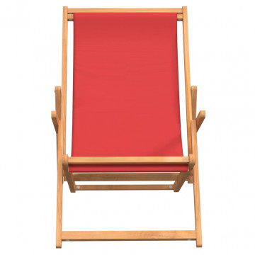 Scaun de plajă pliabil, roșu, lemn masiv de tec - Img 3