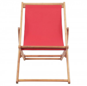 Scaun de plajă pliabil, roșu, textil și cadru din lemn - Img 2