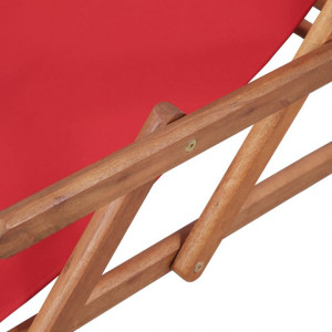Scaun de plajă pliabil, roșu, textil și cadru din lemn - Img 8
