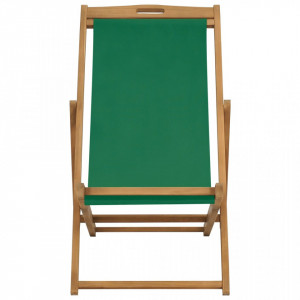 Scaun de plajă pliabil, verde, lemn masiv de tec - Img 2