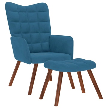 Scaun de relaxare cu taburet, albastru, catifea - Img 2