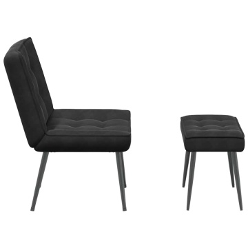 Scaun de relaxare cu taburet, negru, catifea - Img 6