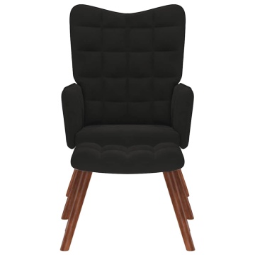 Scaun de relaxare cu taburet, negru, catifea - Img 4
