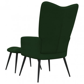 Scaun de relaxare cu taburet, verde închis, catifea - Img 4
