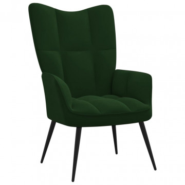 Scaun de relaxare cu taburet, verde închis, catifea - Img 8