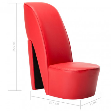 Scaun, design toc înalt, roșu, piele ecologică - Img 5