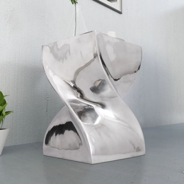 Scaun/Masă laterală cu formă răsucită, aluminiu, argintiu - Img 2