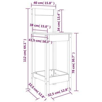 Scaune de bar, 2 buc., alb,40x41,5x112 cm, lemn masiv de pin - Img 7