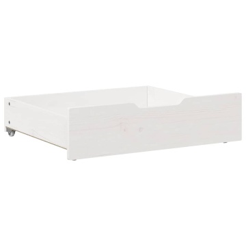 Sertare de pat, 2 buc., 75x55x16 cm, alb, lemn masiv de pin - Img 4