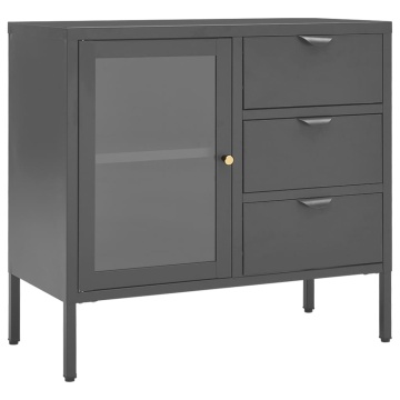 Servantă, antracit, 75x35x70 cm, oțel și sticlă securizată - Img 2