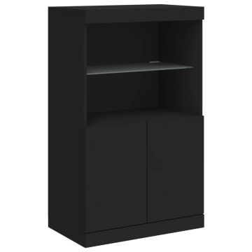 Servantă cu lumini LED, 3 buc., negru, lemn prelucrat - Img 6
