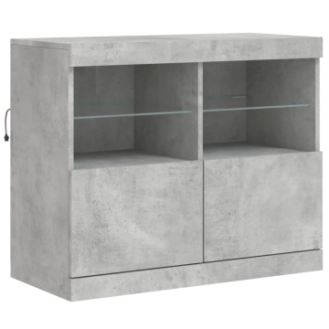 Servantă cu lumini LED, gri beton, 81x37x67 cm - Img 3