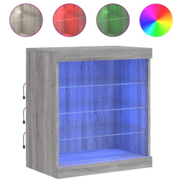 Servantă cu lumini LED, gri sonoma, 60,5x37x67 cm - Img 2