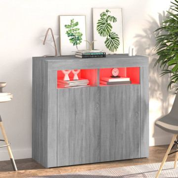Servantă cu lumini LED, gri sonoma, 80x35x75 cm - Img 3